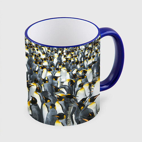 Кружка цветная Пингвины Penguins / 3D-Синий кант – фото 1