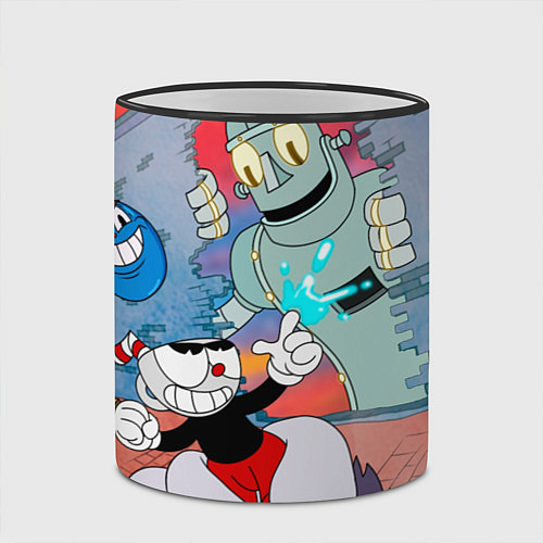 Кружка цветная Борьба с боссами Cuphead / 3D-Черный кант – фото 2