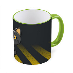 Кружка цветная Черный кот желтые полосы