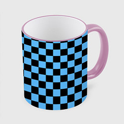 Кружка 3D Шахматная доска Синяя, цвет: 3D-розовый кант