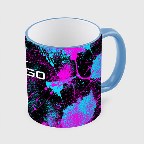 Кружка цветная КС ГО НЕОН CS GO NEON / 3D-Небесно-голубой кант – фото 1