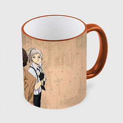 Кружка 3D Великий из бродячих псов, Дазай Осаму, Ацуши Накад, цвет: 3D-оранжевый кант