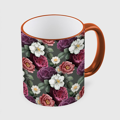 Кружка цветная Bouquet of flowers pattern / 3D-Оранжевый кант – фото 1