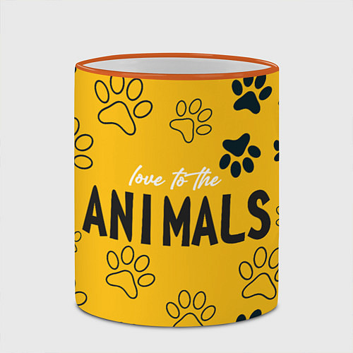 Кружка цветная Footprints - love to the animals / 3D-Оранжевый кант – фото 2