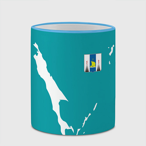 Кружка цветная Сахалин герб / 3D-Небесно-голубой кант – фото 2