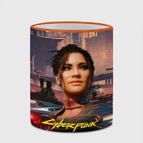 Кружка цветная Panam Панам Cyberpunk 2077 портрет / 3D-Оранжевый кант – фото 2