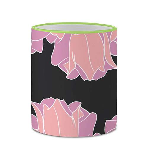 Кружка цветная Розовые цветы-кристаллы / 3D-Светло-зеленый кант – фото 2