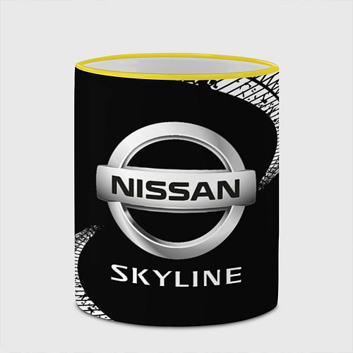 Кружка цветная NISSAN SKYLINE Следы / 3D-Желтый кант – фото 2