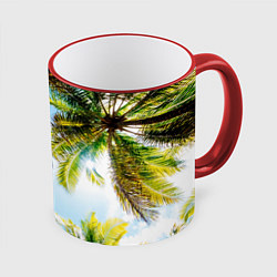 Кружка 3D Пальмы под солнцем, цвет: 3D-красный кант
