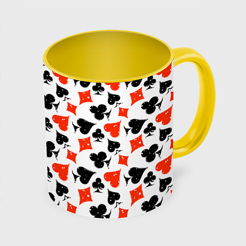 Кружка цветная Пика, Черва, Крестя, Бубна / 3D-Белый + желтый – фото 1