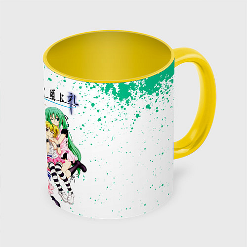 Кружка цветная Когда плачут цикады: Карма, персонажи / 3D-Белый + желтый – фото 1