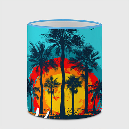 Кружка цветная Hawaii Солнце, Пальмы / 3D-Небесно-голубой кант – фото 2