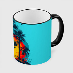 Кружка 3D Hawaii Солнце, Пальмы, цвет: 3D-черный кант