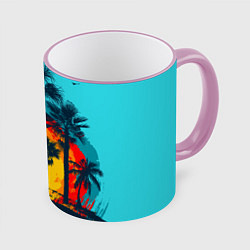 Кружка 3D Hawaii Солнце, Пальмы, цвет: 3D-розовый кант