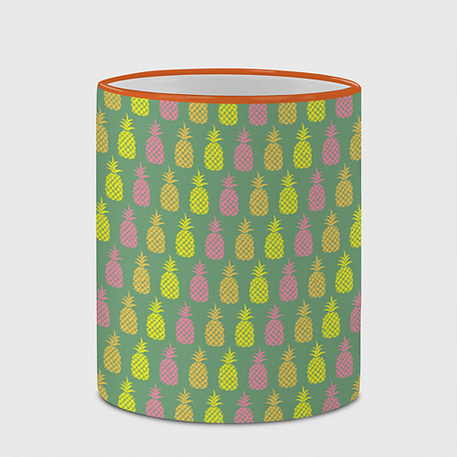 Кружка цветная Шествие ананасов / 3D-Оранжевый кант – фото 2