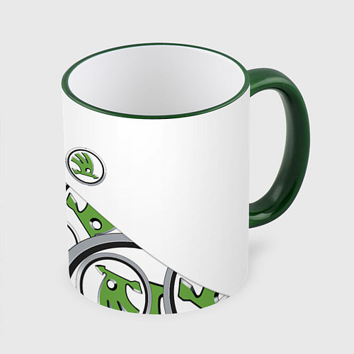 Кружка цветная Skoda Шкода Half Pattern / 3D-Зеленый кант – фото 1