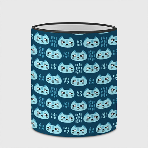 Кружка цветная Мордочки котов в плоском стиле Паттерн / 3D-Черный кант – фото 2