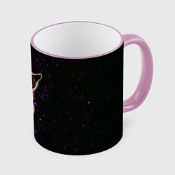 Кружка 3D Котенок в космосе - звезды неон, цвет: 3D-розовый кант