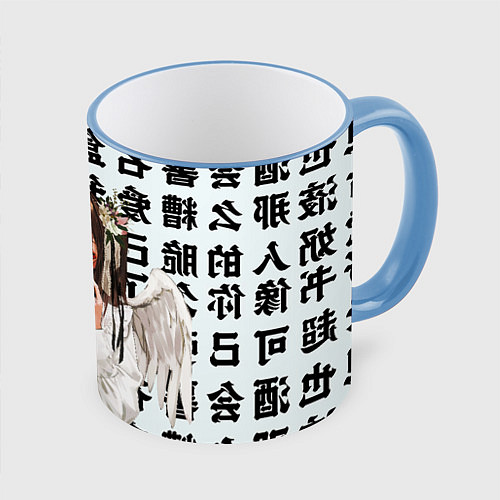 Кружка цветная Аниме АНГЕЛ ИЕРОГЛИФЫ / 3D-Небесно-голубой кант – фото 1