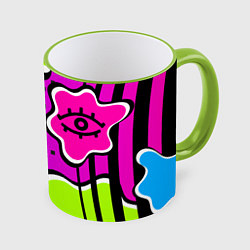 Кружка 3D Яркий абстрактный узор в стиле 90х, неоновые цвета, цвет: 3D-светло-зеленый кант