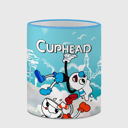 Кружка цветная Cuphead 2 чашечки / 3D-Небесно-голубой кант – фото 2