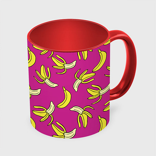 Кружка цветная Banana pattern Summer Color / 3D-Белый + красный – фото 1