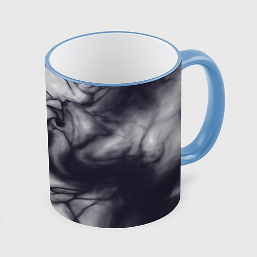 Кружка цветная Бело-черный тай-дай / 3D-Небесно-голубой кант – фото 1