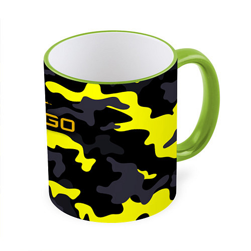 Кружка цветная Counter-Strike Камуфляж Чёрно-Жёлтый / 3D-Светло-зеленый кант – фото 1