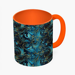 Кружка 3D Blue Abstract Узоры, цвет: 3D-белый + оранжевый