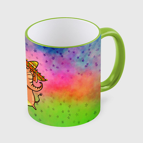 Кружка цветная Мексиканский веселый слон / 3D-Светло-зеленый кант – фото 1