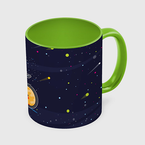 Кружка цветная Космонавт на велосипеде / 3D-Белый + светло-зеленый – фото 1