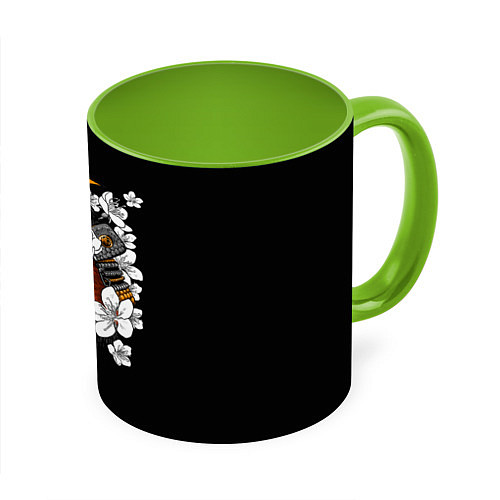 Кружка цветная Лис Самурай / 3D-Белый + светло-зеленый – фото 1