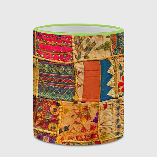 Кружка цветная Пэчворк Лоскутное одеяло Patchwork Quilt / 3D-Светло-зеленый кант – фото 2