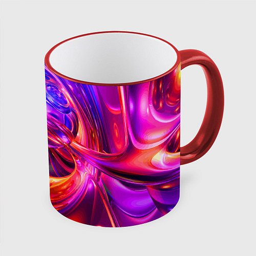 Кружка цветная Abstract color neon composition Абстрактная неонов / 3D-Красный кант – фото 1