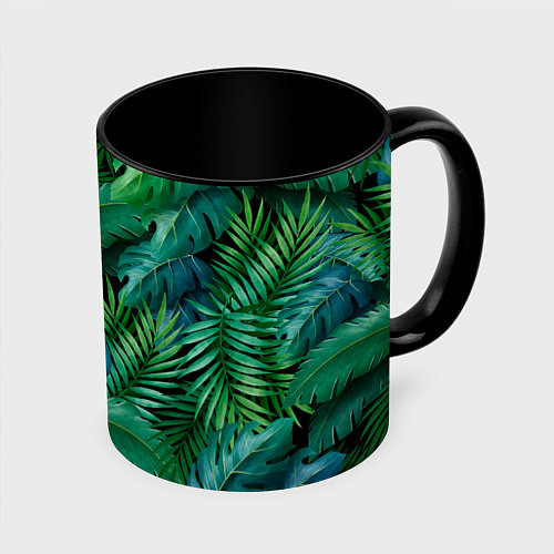 Кружка цветная Green plants pattern / 3D-Белый + черный – фото 1