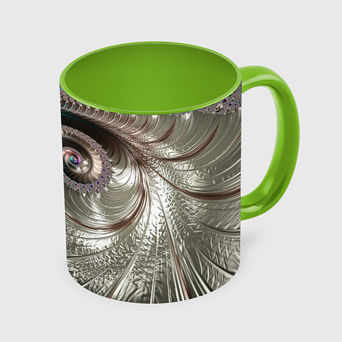 Кружка цветная Fractal pattern Spiral Серебристый фрактал спираль / 3D-Белый + светло-зеленый – фото 1
