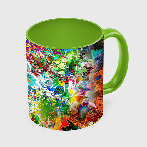 Кружка цветная Яркое безумие Бабочки, кляксы, граффити / 3D-Белый + светло-зеленый – фото 1