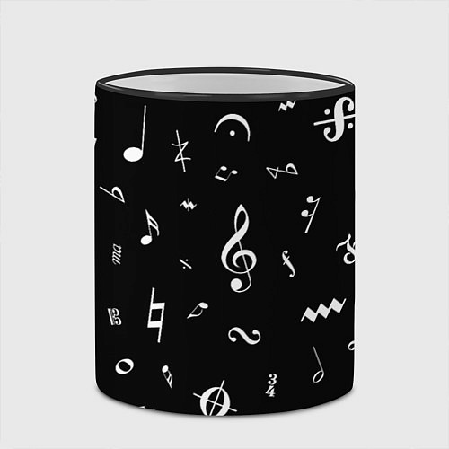 Кружка цветная Нотные Знаки Белые на Черном / 3D-Черный кант – фото 2