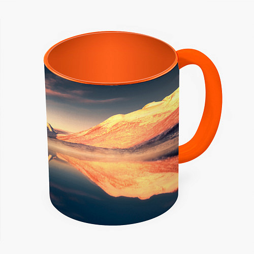Кружка цветная Горы озеро / 3D-Белый + оранжевый – фото 1
