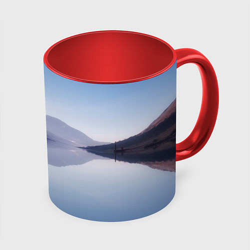 Кружка цветная Горы Озеро Туман / 3D-Белый + красный – фото 1
