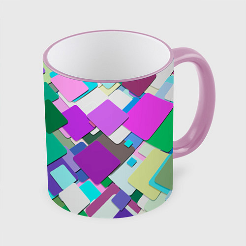 Кружка цветная MULTICOLORED SQUARES / 3D-Розовый кант – фото 1