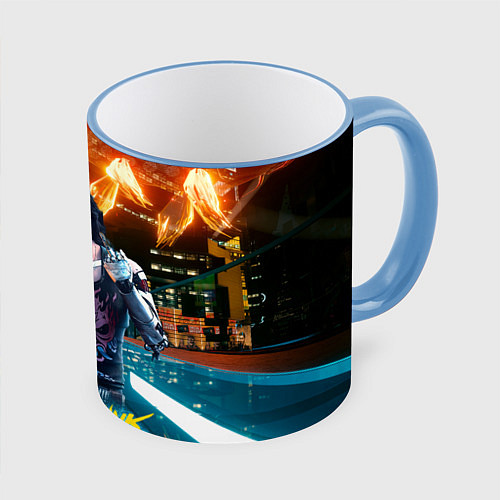 Кружка цветная Cyberpunk2077 Johnny Vi girl / 3D-Небесно-голубой кант – фото 1