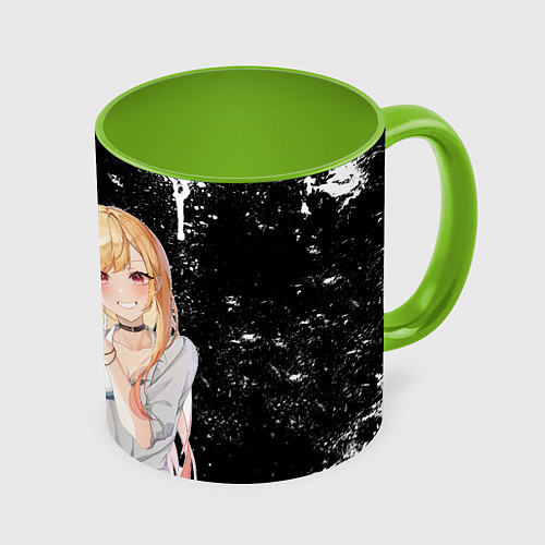 Кружка цветная МАРИН КИТАГАВА - БРЫЗГИ КРАСКИ / 3D-Белый + светло-зеленый – фото 1