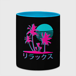 Кружка 3D Неоновые пальмы Иероглифы Neon Palm Tree, цвет: 3D-белый + небесно-голубой — фото 2