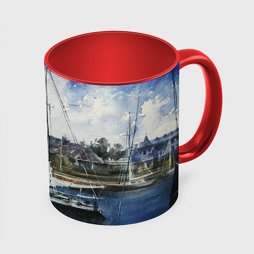 Кружка цветная Во французской гавани / 3D-Белый + красный – фото 1