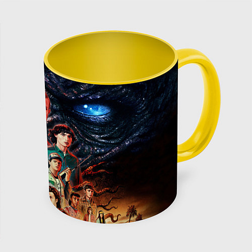 Кружка цветная ОЧЕНЬ СТРАННЫЕ ДЕЛА 4 STRANGER THINGS 4 / 3D-Белый + желтый – фото 1