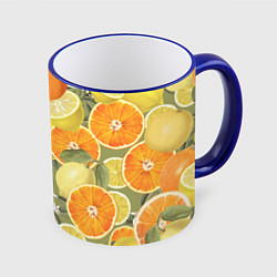 Кружка 3D Апельсины и Лимоны, цвет: 3D-синий кант