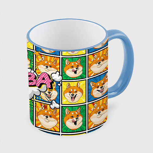 Кружка цветная Pop art shiba inu / 3D-Небесно-голубой кант – фото 1