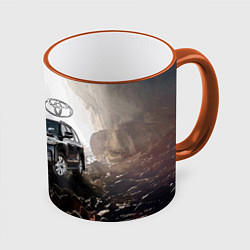 Кружка 3D Toyota Land Cruiser 200 в пещере со скальными рису, цвет: 3D-оранжевый кант