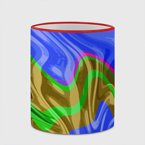 Кружка цветная Яркая неоновая абстракция / 3D-Красный кант – фото 2